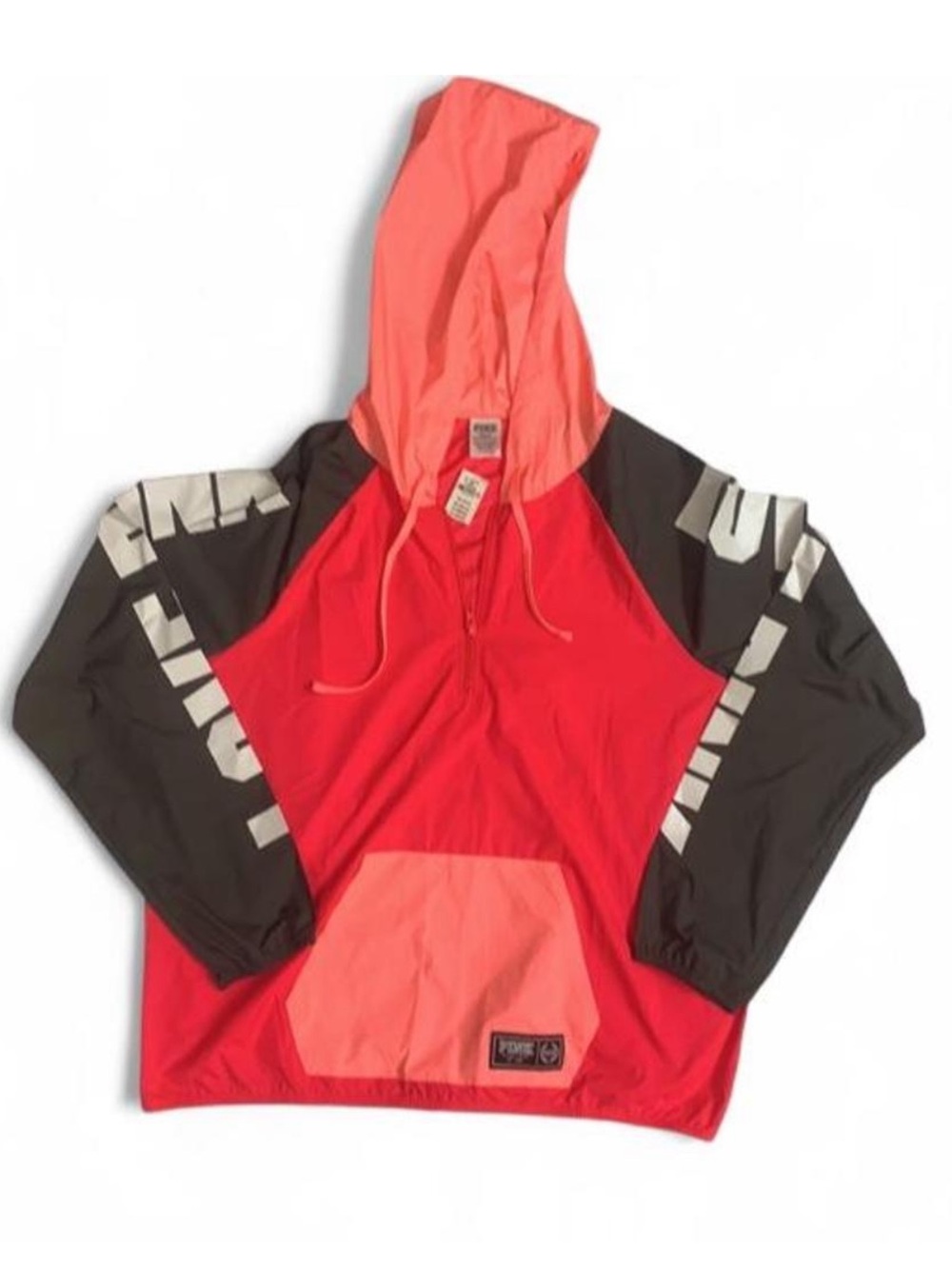 PINK Victoria's Secret Coral & Red Colorblock Anorak Hoodie